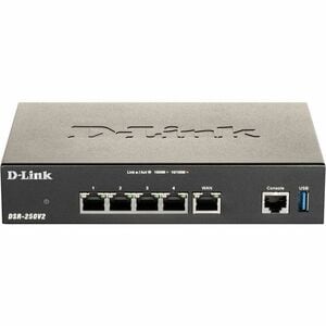 D-Link DSR DSR-250v2 Router with Web Content Filtering - 5 Ports - 4 RJ-45 Port(s) - 1 WAN Port(s) - Management Port - Gig