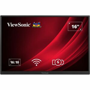 ViewSonic VG1656N 16 Inch 1200p IPS Wireless Portable Monitor with 2 Way Powered 60W USB C, Built-in 4000 mAh Battery and 
