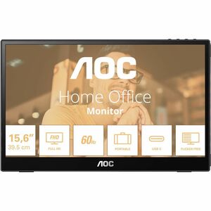 AOC 16T3EA 16" Class Full HD Monitor LED - 16:9 - Preto, Cinzento - 39.6 cm (15.6") Viewable - Tecnologia IPS (In-plane sw