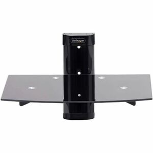 StarTech.com Floating Wall-Mounted AV Shelf, Adjustable Height Shelf For Under TV A/V Equipment, Black Tempered Glass Shel