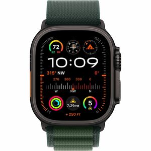 Apple Watch Ultra 2 GPS + Cellular 49mm Black Titanium Case with Dark Green Alpine Loop - Medium. Display technology: OLED