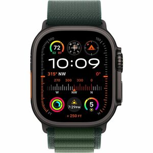 Apple Watch Ultra 2 GPS + Cellular 49mm Black Titanium Case with Dark Green Alpine Loop - Large. Display technology: OLED,
