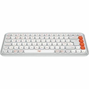 Logitech POP Icon Keys Keyboard - Wireless Connectivity - USB Interface - English (UK) - QWERTY Layout - Off White, Orange