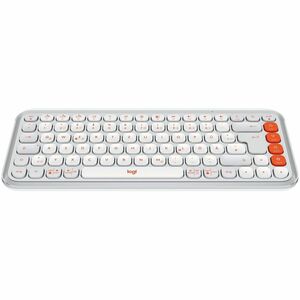 Logitech POP Icon Keys Keyboard - Wireless Connectivity - USB Interface - German - QWERTZ Layout - Off White, Orange - Blu