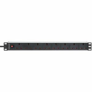 19" 1U PDU 7-way UK, Overload Protection, Rackmount, Power Distribution Unit, UK 3-pin outlets, 3m power cord, output - BS