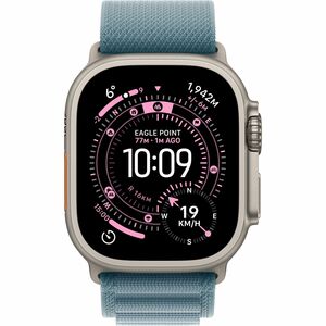 Apple Watch Ultra 3 GPS + Cellular 49mm Natural Titanium Case with Light Blue Alpine Loop - Medium. Display technology: OL