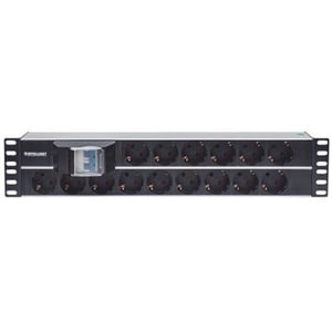 19" 2U Rackmount 15-Way Power Strip - German Type" , With Double Air Switch, 3m Power Cord (2 PIN EURO PDU WITH 2 PIN EURO