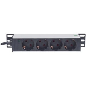 10" 1U Rackmount 4-Way Power Strip - German Type" , With Power Indicator, No Surge Protection, 1.8m Power Cord (2 PIN EURO