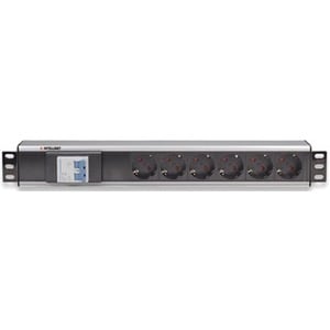 19" 1.5U Rackmount 6-Way Power Strip - German Type" , With Double Air Switch, No Surge Protection, 1.6m Power Cord (2 PIN 