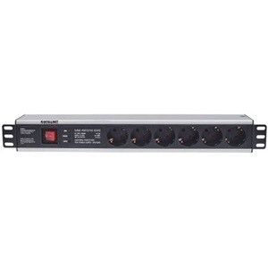 19" 1.5U Rackmount 6-Way Power Strip - German Type" , With On/Off Switch and Surge Protection, 3m Power Cord (2 PIN EURO P