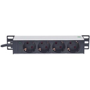 10" 1U Rackmount 4-Way Power Strip - German Type" , With Power Indicator, No Surge Protection, 1.8m Power Cord (2 PIN EURO