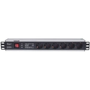 19" 1.5U Rackmount 6-Way Power Strip - German Type" , With On/Off Switch and Surge Protection, 3m Power Cord (2 PIN EURO P