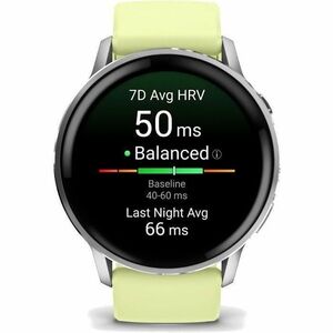 Garmin Venu 4 Smart Watch - Silver Case Color - Citron Band Color - Stainless Steel, Metal Body Material - Fiber Reinforce