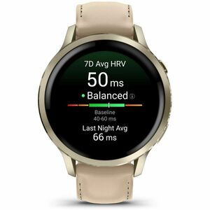Garmin Venu 4 Smart Watch - Lunar Gold Case Color - Bone, Light Sand Band Color - Stainless Steel, Metal Body Material - F