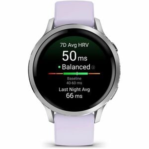 Garmin Venu 4 Smart Watch - Silver Case Color - Periwinkle Band Color - Stainless Steel, Metal Body Material - Fiber Reinf