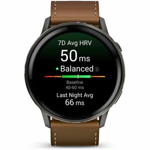 Garmin Venu 4 Smart Watch - Slate Case Color - Black, Brown Band Color - Stainless Steel, Metal Body Material - Fiber Rein