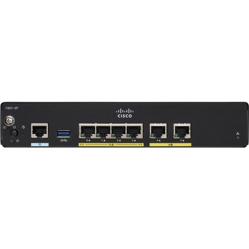 Cisco 900 C921-4P Router - Recondicionado - 6 Portas - Porta de gestão - Gigabit Ethernet - Secretária, Montável sobre rack