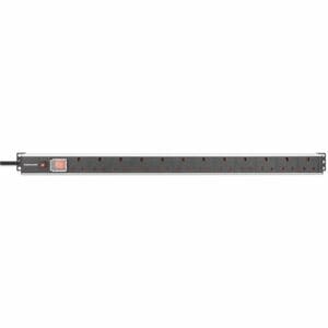 19" 1U PDU 12-way UK, Vertical type, With switch and overload protection, Rackmount, Power Distribution Unit, UK 3-pin out