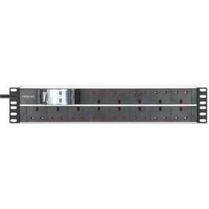 19" 2U PDU 15-way UK, With 2P air breaker, Rackmount, Power Distribution Unit, UK 3-pin outlets, 3m power cord, output - B