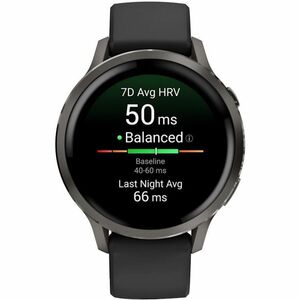 Garmin Venu 4 Smart Watch - Slate Case Color - Black Band Color - Stainless Steel, Metal Body Material - Fiber Reinforced 