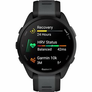 Garmin Forerunner 165 Smart Watch - Round Case Shape - Black Body Color - Slate Grey Band Color - Fiber Reinforced Polymer