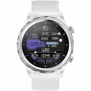 Carneo Queen HR+ Smart Watch - 11 mm Case Thickness - 44 mm Case Width - Silver, White Body Color - Metal, Mineral Glass, 