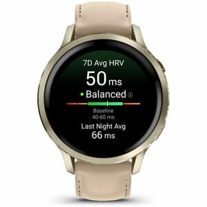 Garmin Venu 4 Smart Watch - Lunar Gold Case Color - Bone, Light Sand Band Color - Stainless Steel, Metal Body Material - F