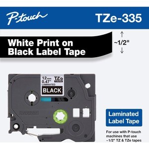 P-touch TZE335 Label Tape - 11.94 mm Width - Rectangle - Black - Grease Resistant, Grime Resistant - 1 Each
