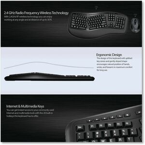Adesso Tru-Form WKB-1500GB Keyboard & Mouse - English (US) - 1 Each - USB Membrane Wireless RF 2.40 GHz Keyboard - 105 Key