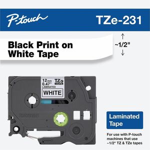 Brother P-touch Cinta para etiquetas - 12mm Ancho - Blanco - Laminada - duradero, Resistente a la abrasión, Resistente a s