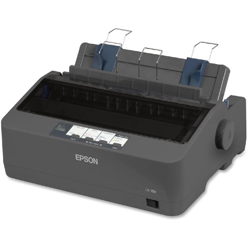 Epson LX-350 9-pin Dot Matrix Printer - Monochrome - Energy Star - Black - 80 Column - 357 cps Mono - USB - Parallel - Ser