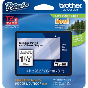 Brother P-Touch TZe Laminated Tape - 1 27/64" Width x 26 1/4 ft Length - Rectangle - Thermal Transfer - Clear - 1 Each - W