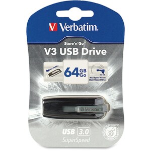 Microban 64GB Store 'n' Go V3 USB 3.2 Gen 1 Flash Drive - Gray - 64 GB - USB 3.2 (Gen 1) Type A - 80 MB/s Read Speed - 25 
