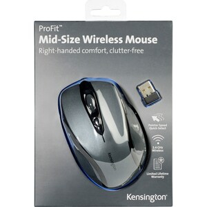 Kensington Pro Fit Mid-size Wireless Mouse - Optical - Wireless - Radio Frequency - 2.40 GHz - Graphite - 1 Pack - USB - 1