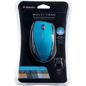 Verbatim Wireless Notebook Multi-Trac Blue LED Mouse - Blue - Blue Optical - Wireless - Radio Frequency - 2.40 GHz - Blue 