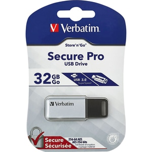 Verbatim Store 'n' Go Secure Pro USB 3.0 Drive - 32 GB - USB 3.0 - Silver - 256-bit AES - Lifetime Warranty - 1 Each - TAA