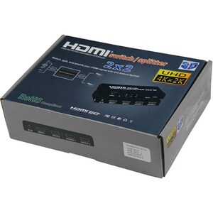 4XEM 2 Port HDMI 4K Splitter - 3840 × 2160 - 4K - 2 x 2 - Display, Projector - 2 x HDMI Out