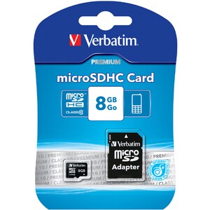 Verbatim 8GB Premium microSDHC Memory Card with Adapter, UHS-I V10 U1 Class 10 - 30 MB/s Read - 10 MB/s Write - Lifetime W