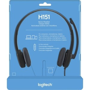 Logitech H151 Stereo Headset with Rotating Boom Mic (Black) - Stereo - 3.5MM AUDIO JACK CONNECTION - Wired - In-Line Contr