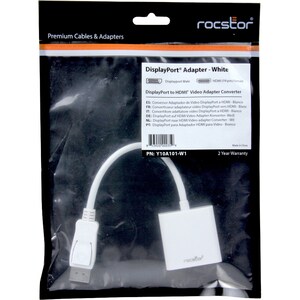 Rocstor DisplayPort (Male) to HDMI (Female) Adapter Converter - 1 Pack - 1 x 20-pin DisplayPort DisplayPort 1.1a Digital A