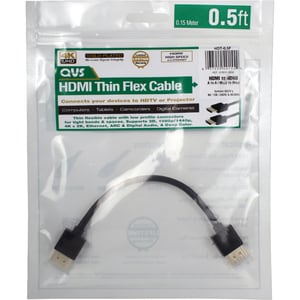 QVS 3ft High Speed HDMI UltraHD 4K with Ethernet Thin Flexible Cable - 3 ft HDMI A/V Cable for Blu-ray Player, HDTV, TV, S
