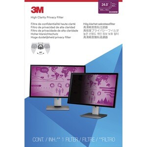 3M High Clarity Privacy Filter Black, Glossy - For 24" Widescreen LCD Monitor - 16:9 - Scratch Resistant, Dust Resistant
