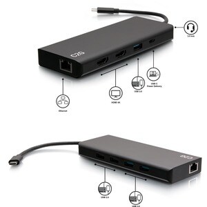 C2G USB C Docking Station - Dual Monitor Docking Station with 4K HDMI, USB, Ethernet, and AUX - Power Delivery up to 60W -