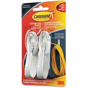 3M Cable Bundler with Command Adhesive - Cable Bundler - White - 2 Pack