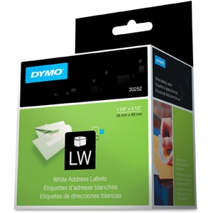 Dymo LabelWriter Address Labels - 1 1/8" Width x 3 1/2" Length - White - Paper - Self-adhesive - 350 / Roll - 2 / Box