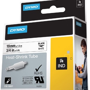 Etiquette pour Câbles Dymo 18057 - 19 mm Largeur - Impression thermique directe - Blanc, Noir - Vinyle - 1 Unité