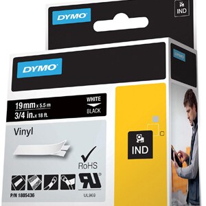 Dymo 1805436 Colour Coded Label - 12 mm Width - Permanent Adhesive - Thermal Transfer - Black - Vinyl