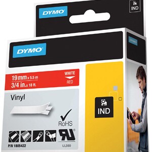 Dymo RhinoPRO 1805422 Colour Coded Label - 19 mm Width - Permanent Adhesive - Rectangle - Thermal Transfer - Red, White - 