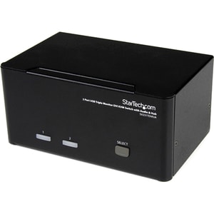 StarTech.com 2 Port Triple Monitor DVI USB KVM Switch with Audio & USB 2.0 Hub - Multi Monitor KVM - Dual Port KVM Switch 