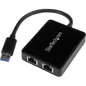 StarTech.com USB 3.0 auf Dual Port Gigabit Ethernet LAN Adapter mit USB-Port - Schwarz - USB - 2 Anschluss(e) - 2 - Twiste